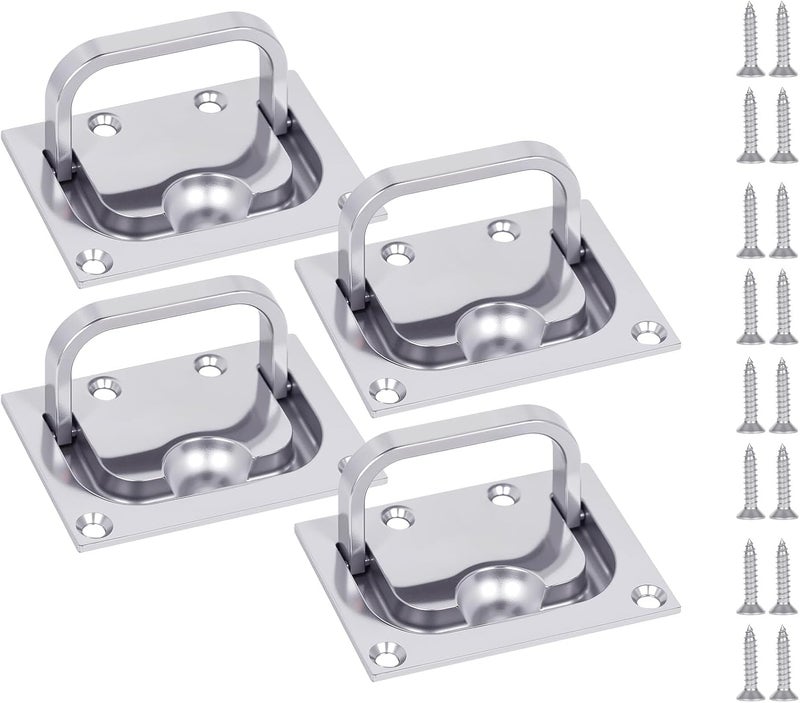 Pyntrax 316 Stainless Steel Flush Lifting Handle and Recessed Door Pull with Mount Screws for Boat Deck Hatch Handle, Floor, Toolbox and Furniture (4 Pack) - Image 1
